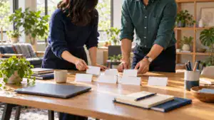 Colleagues preparing a small password manager onboarding pilot.