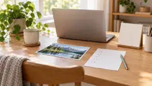 Preparing a first social post with an image and a publishing checklist.