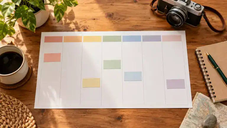 A spacious weekly content calendar with room for preparation and review.